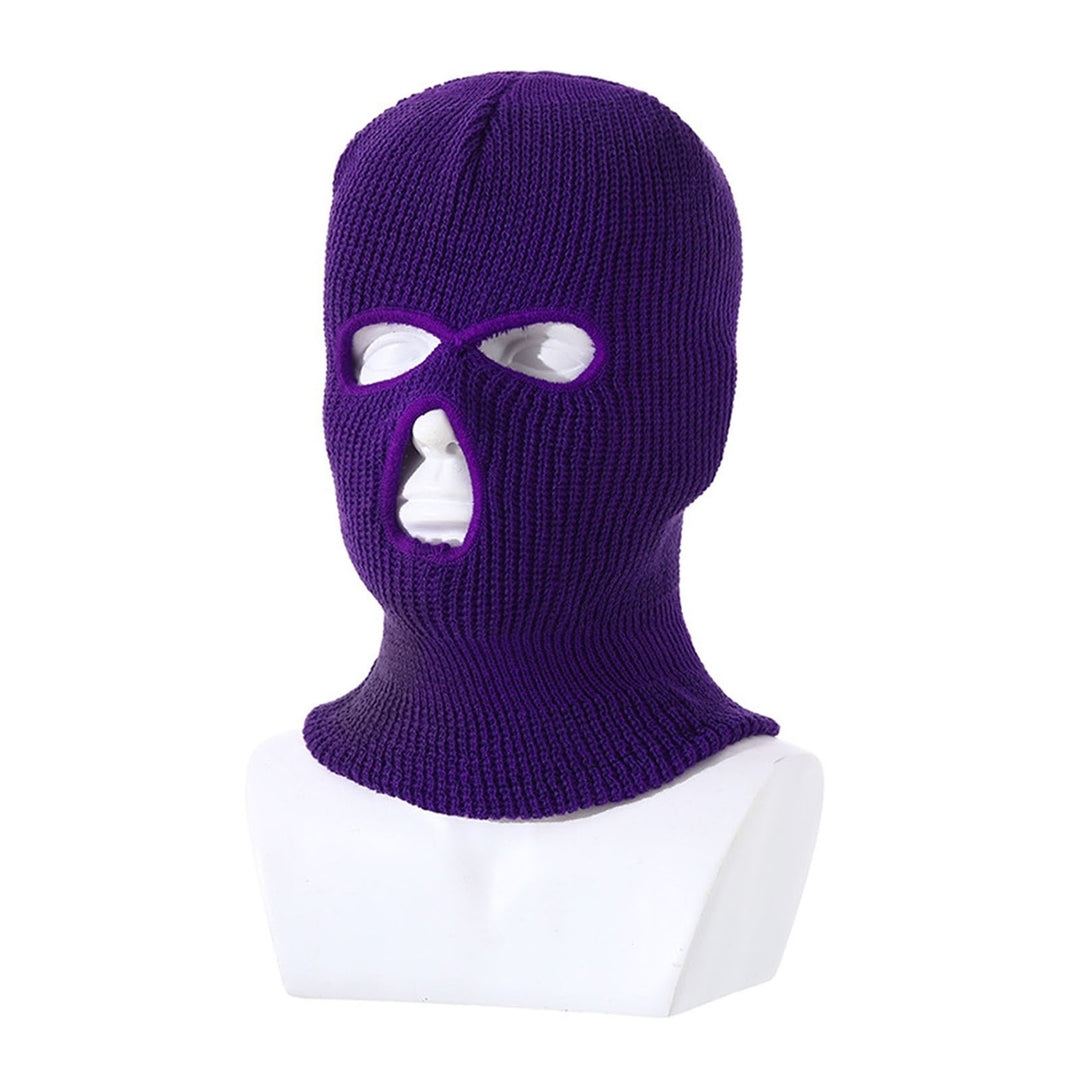 Three Hole Hat Winter Men Ribbed Beanie Face Covering Balaclava Sports Scarf Skiing Hat Outdoor Cycling Knitted Pullover Image 4