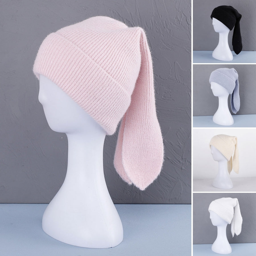 Knit Bunny Beanie Hat Women Cute Rabbit Ear Beanie Crochet Hat Winter Warm Skull Cap Outdoor Ski Slouchy Hat Image 1