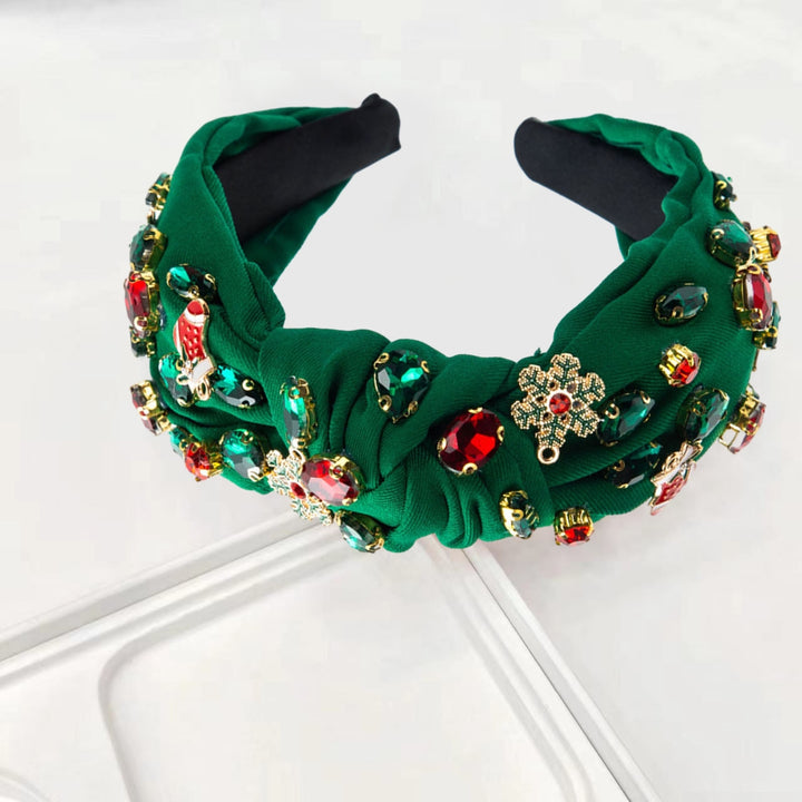 Rhinestones Headband Faux Crystal Jeweled Knotted Christmas Knotted Headband for Women Holiday Hair Accessory Christmas Image 4