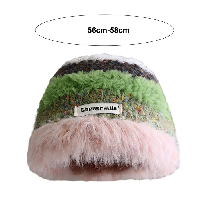 Women Winter Hat Striped Color Matching Soft Plush Crochet Windproof Warm Thick Anti-slip Elastic Unisex Fisherman Hat Image 8