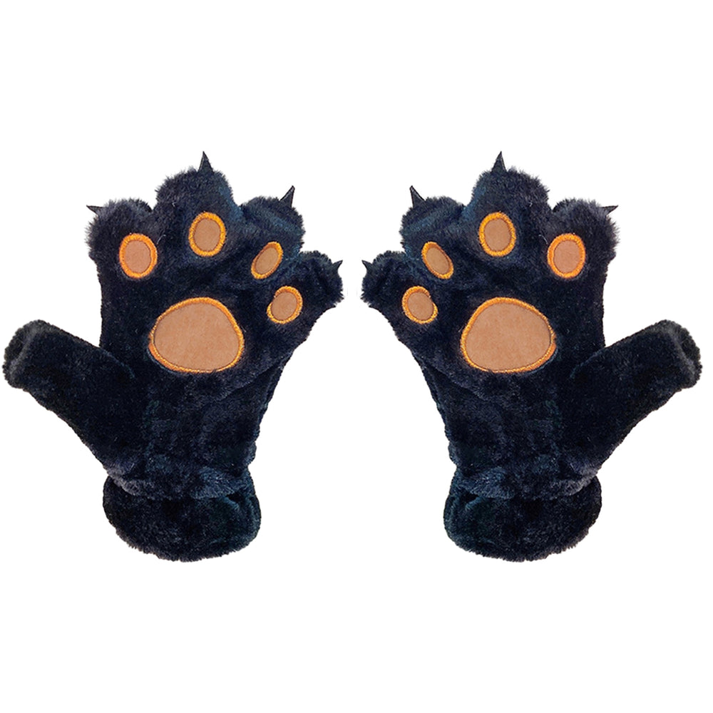 1 Pair Women Winter Embroidery Bear Paw Pattern Mittens Elastic Cuffs Thickened Plush Girls Ridding Image 2