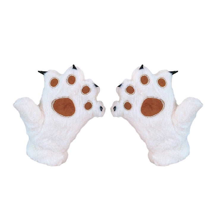 1 Pair Women Winter Embroidery Bear Paw Pattern Mittens Elastic Cuffs Thickened Plush Girls Ridding Image 3