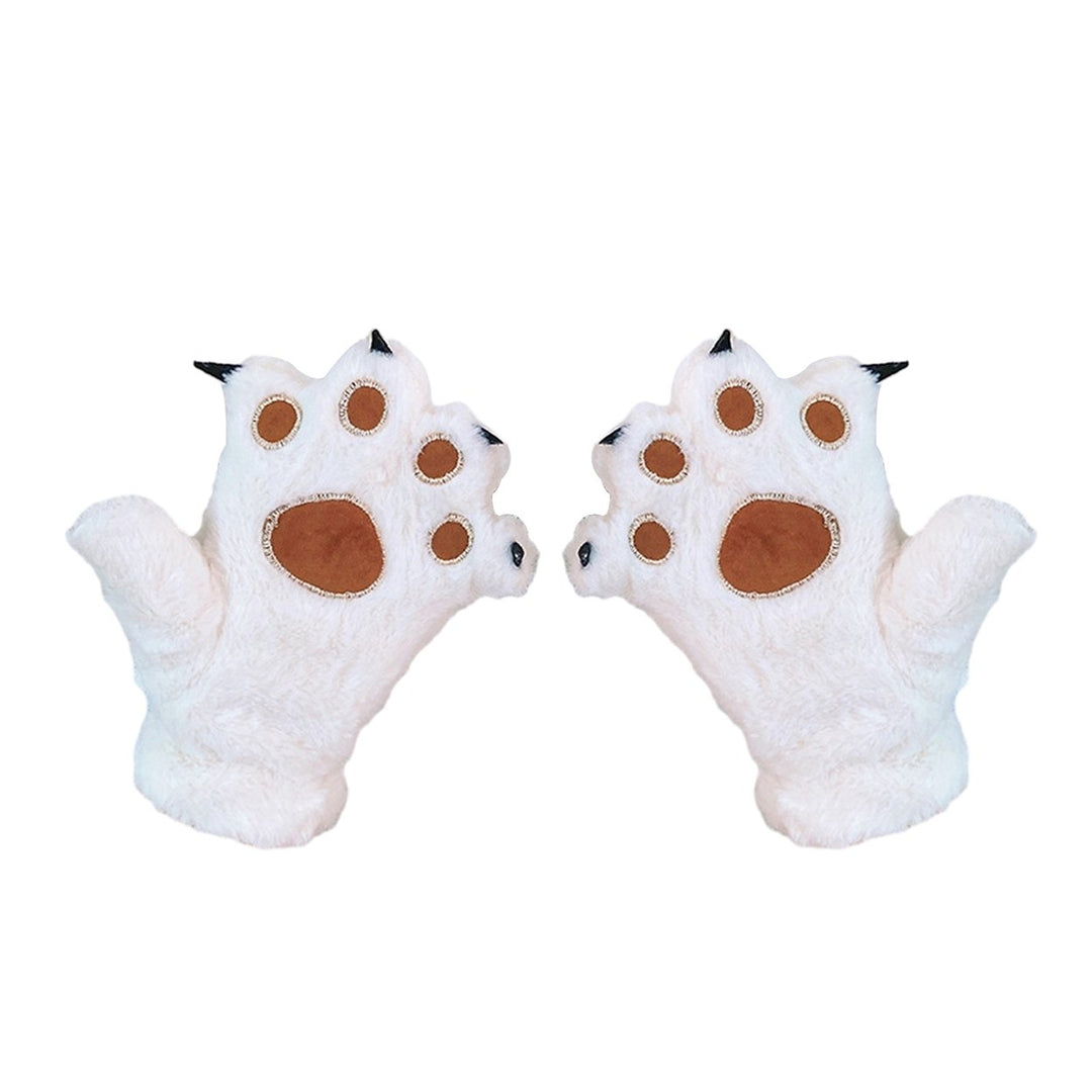 1 Pair Women Winter Embroidery Bear Paw Pattern Mittens Elastic Cuffs Thickened Plush Girls Ridding Image 1