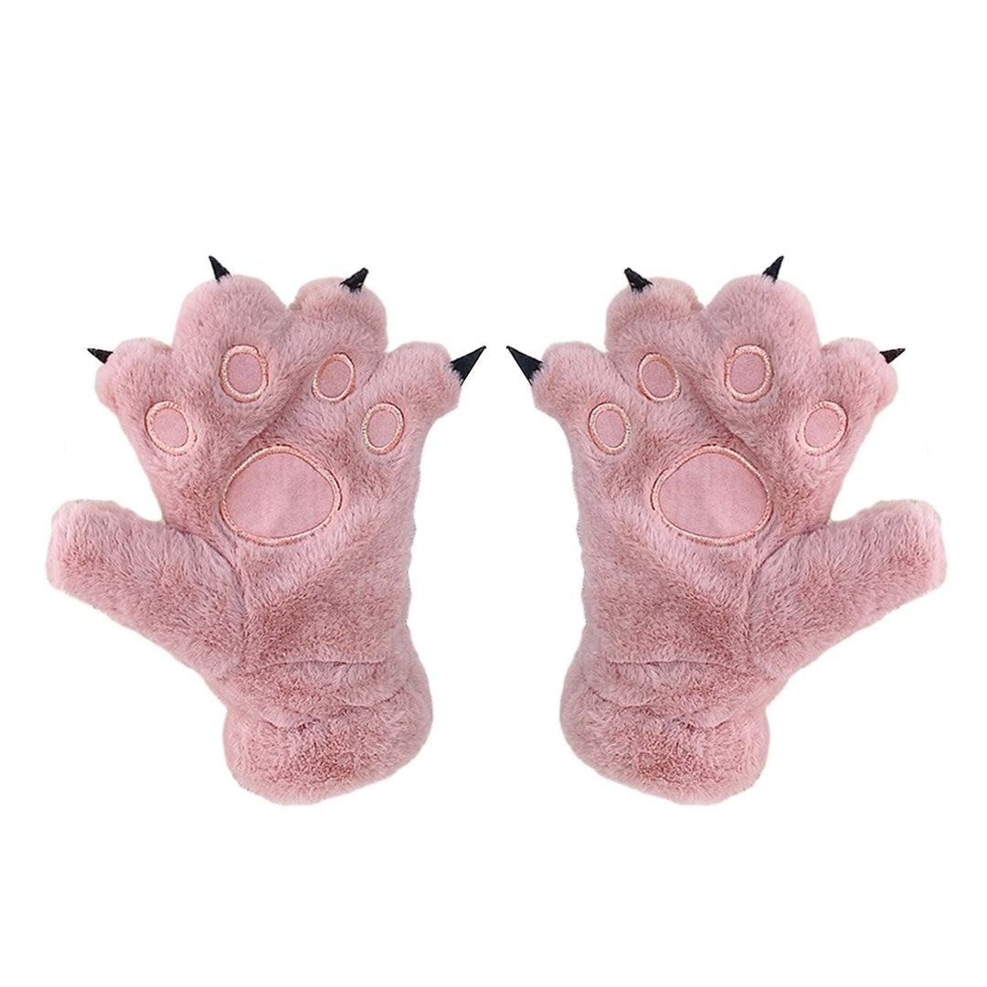 1 Pair Women Winter Embroidery Bear Paw Pattern Mittens Elastic Cuffs Thickened Plush Girls Ridding Image 4