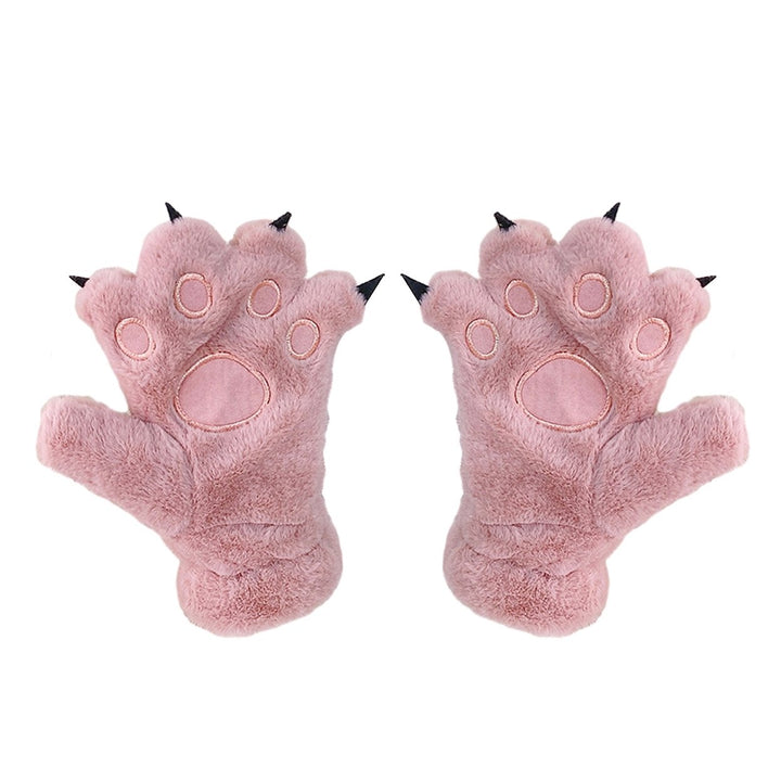 1 Pair Women Winter Embroidery Bear Paw Pattern Mittens Elastic Cuffs Thickened Plush Girls Ridding Image 1