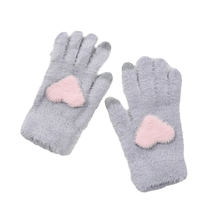 1 Pair of Women Winter Gloves Heart Pattern Full Finger with Touch-Screen Design Non-Slip Fashionable Warm Knit Mittens Image 3