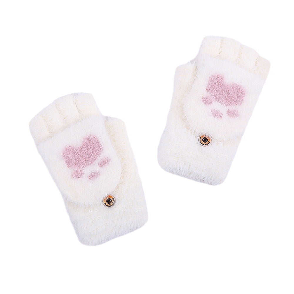 1 Pair of Fashion Gloves Cartoon Bear Paw Pattern Flap Design Warm Soft Knitted Gloves for Winter Outdoor Activities Image 2