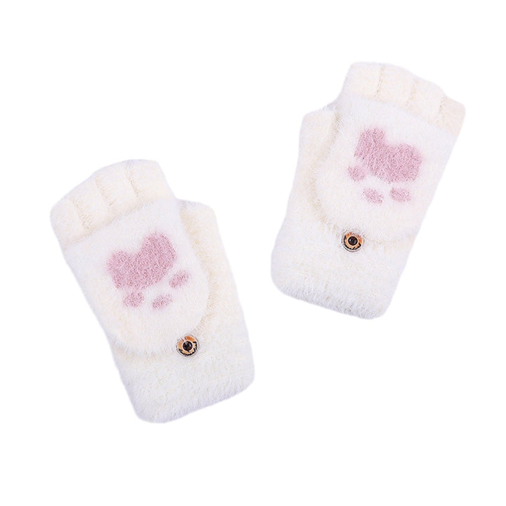 1 Pair of Fashion Gloves Cartoon Bear Paw Pattern Flap Design Warm Soft Knitted Gloves for Winter Outdoor Activities Image 1