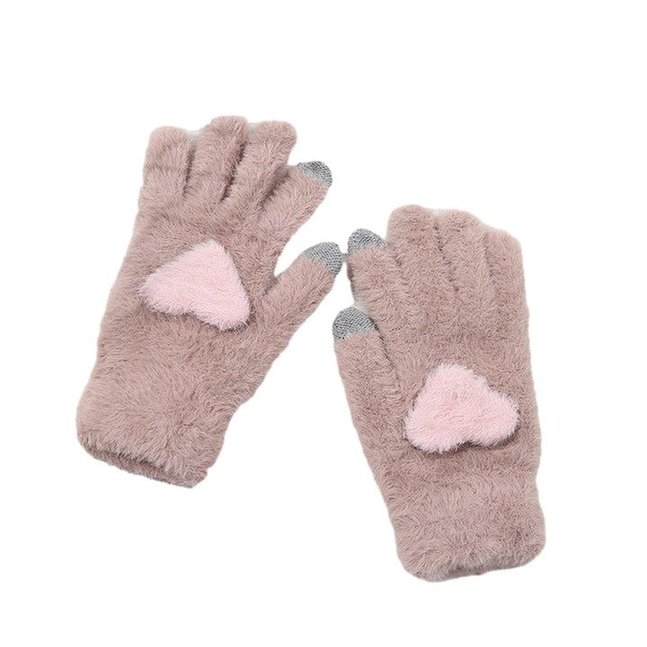 1 Pair of Women Winter Gloves Heart Pattern Full Finger with Touch-Screen Design Non-Slip Fashionable Warm Knit Mittens Image 6