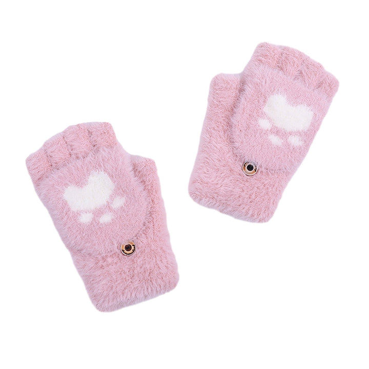 1 Pair of Fashion Gloves Cartoon Bear Paw Pattern Flap Design Warm Soft Knitted Gloves for Winter Outdoor Activities Image 1