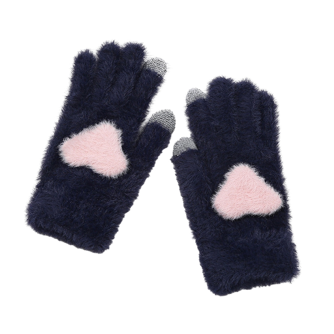 1 Pair of Women Winter Gloves Heart Pattern Full Finger with Touch-Screen Design Non-Slip Fashionable Warm Knit Mittens Image 7