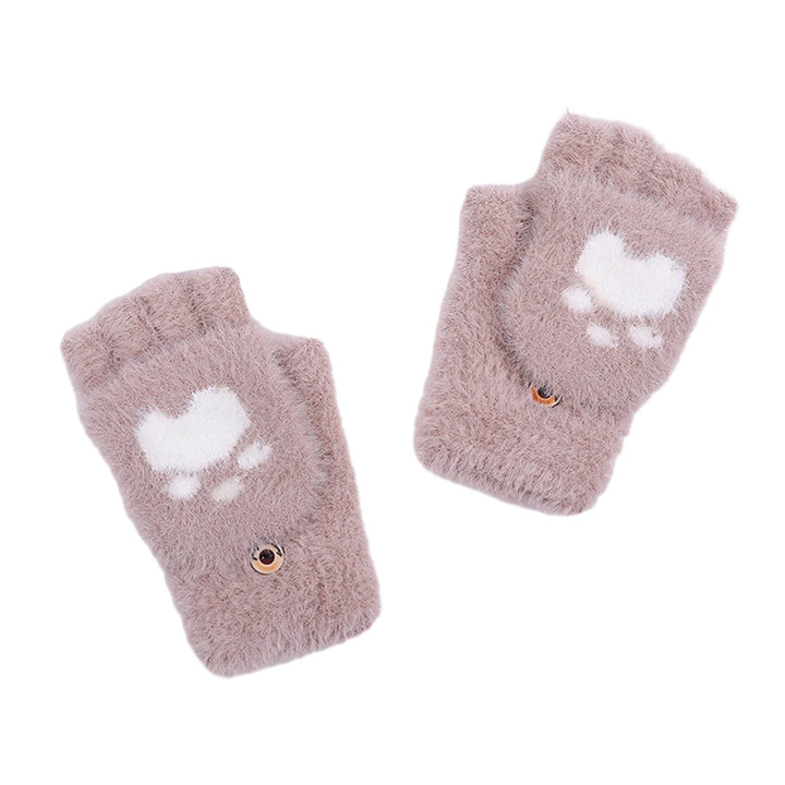 1 Pair of Fashion Gloves Cartoon Bear Paw Pattern Flap Design Warm Soft Knitted Gloves for Winter Outdoor Activities Image 1