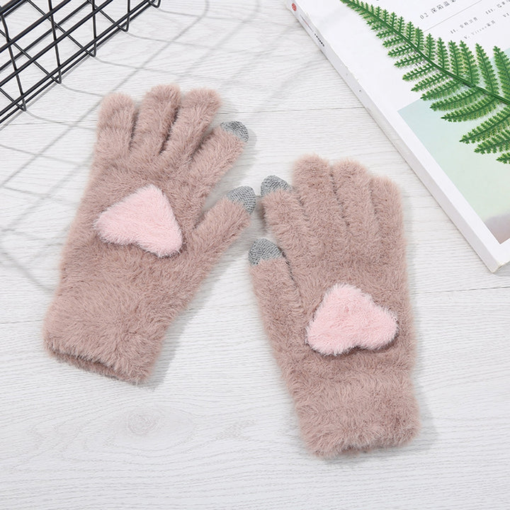 1 Pair of Women Winter Gloves Heart Pattern Full Finger with Touch-Screen Design Non-Slip Fashionable Warm Knit Mittens Image 9