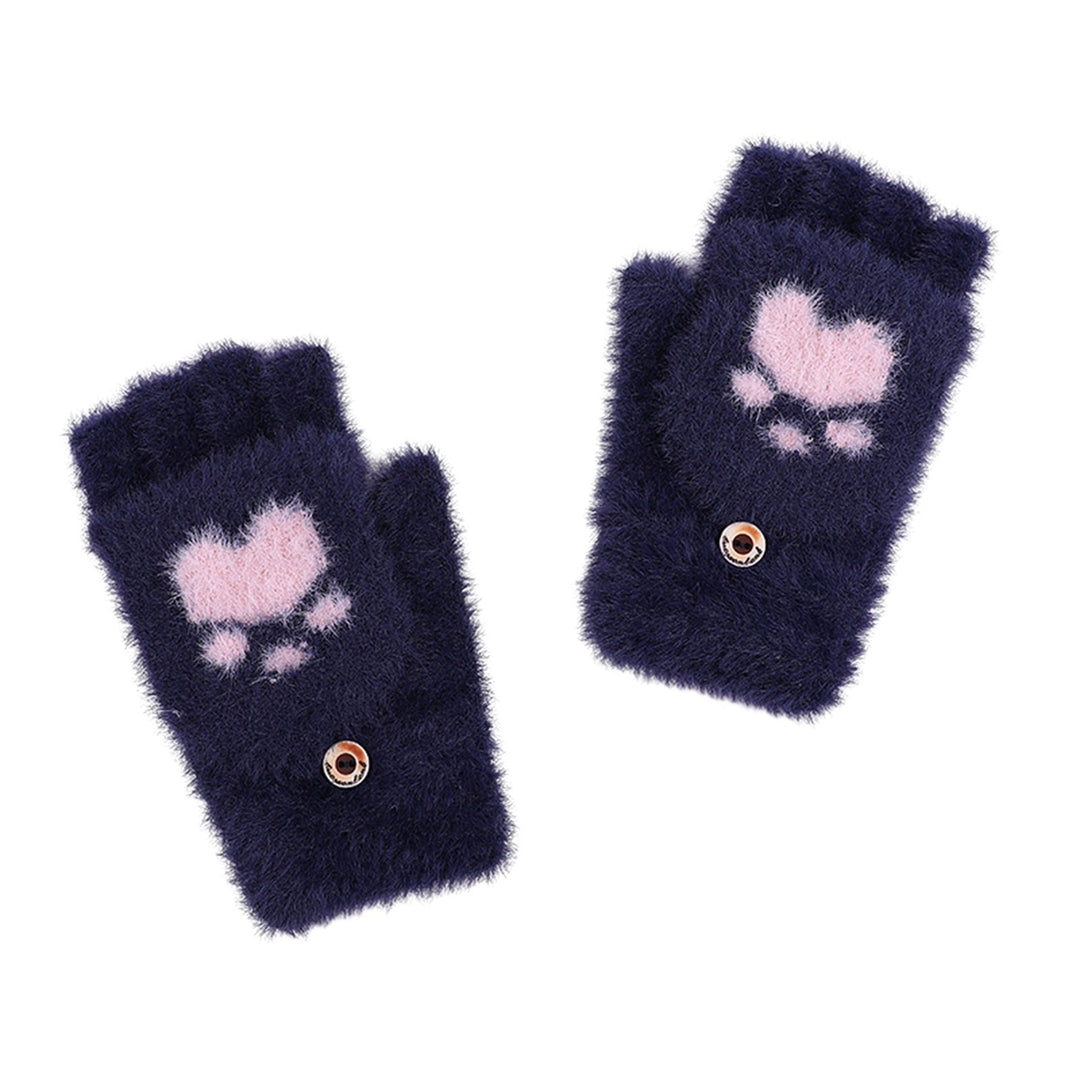 1 Pair of Fashion Gloves Cartoon Bear Paw Pattern Flap Design Warm Soft Knitted Gloves for Winter Outdoor Activities Image 1