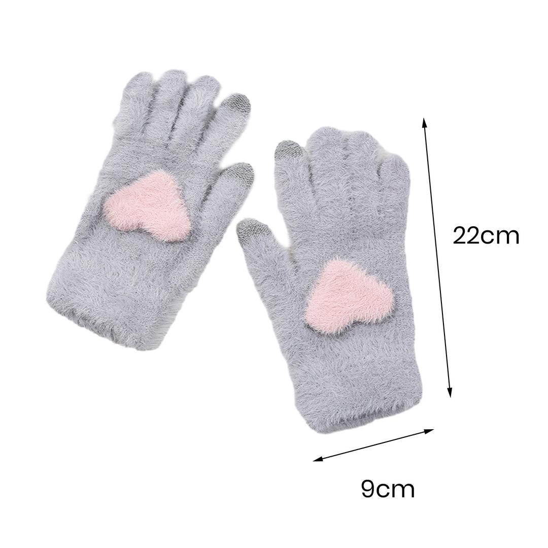 1 Pair of Women Winter Gloves Heart Pattern Full Finger with Touch-Screen Design Non-Slip Fashionable Warm Knit Mittens Image 11