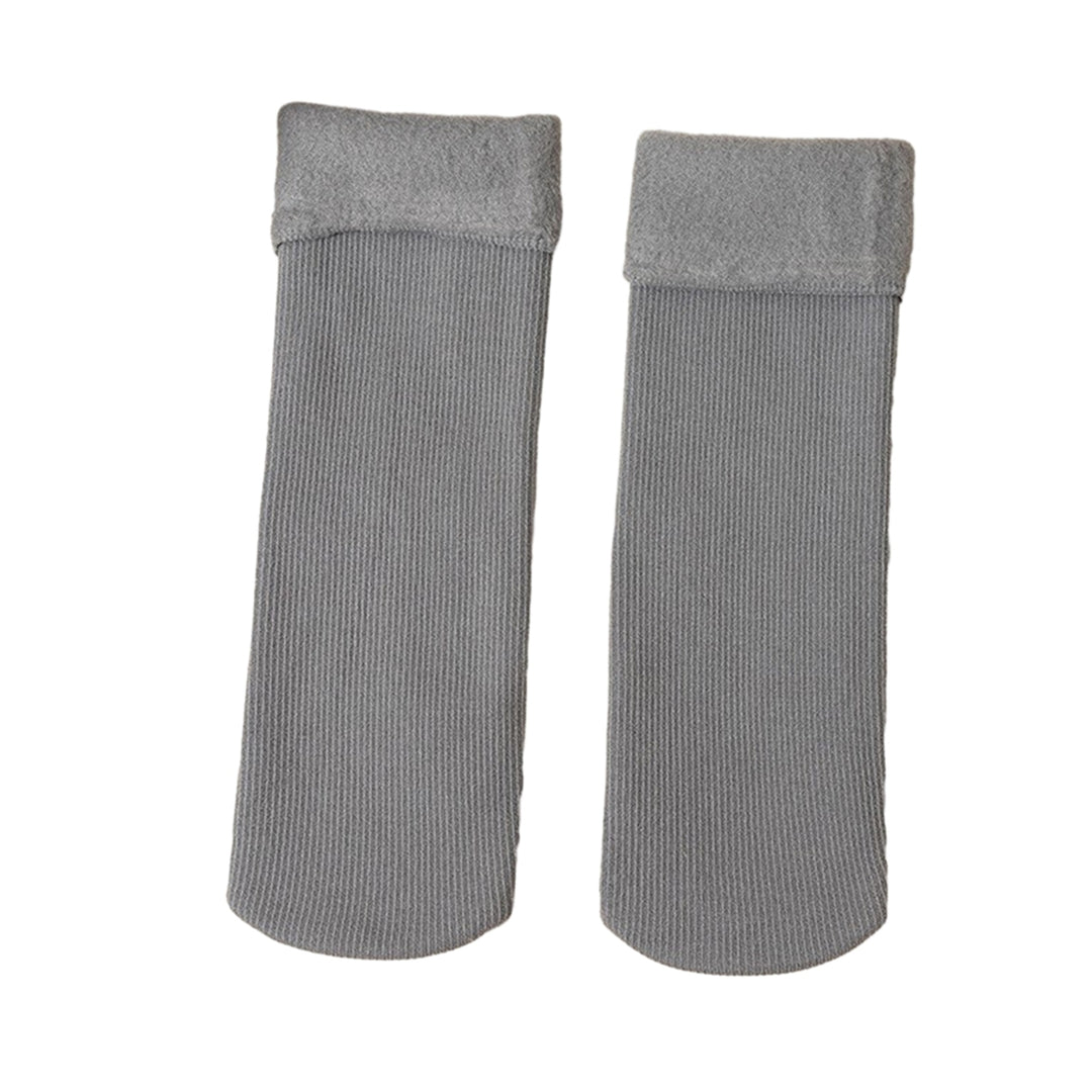 1 Pair Unisex Winter Socks Thick Soft Plush Solid Color Mid-tube High Elasticity Anti-slip Thermal Image 3