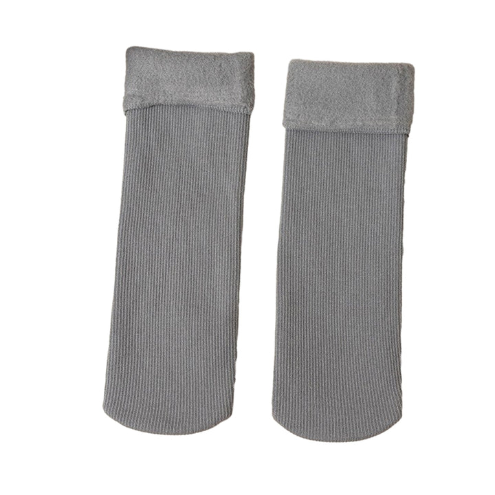 1 Pair Unisex Winter Socks Thick Soft Plush Solid Color Mid-tube High Elasticity Anti-slip Thermal Image 3