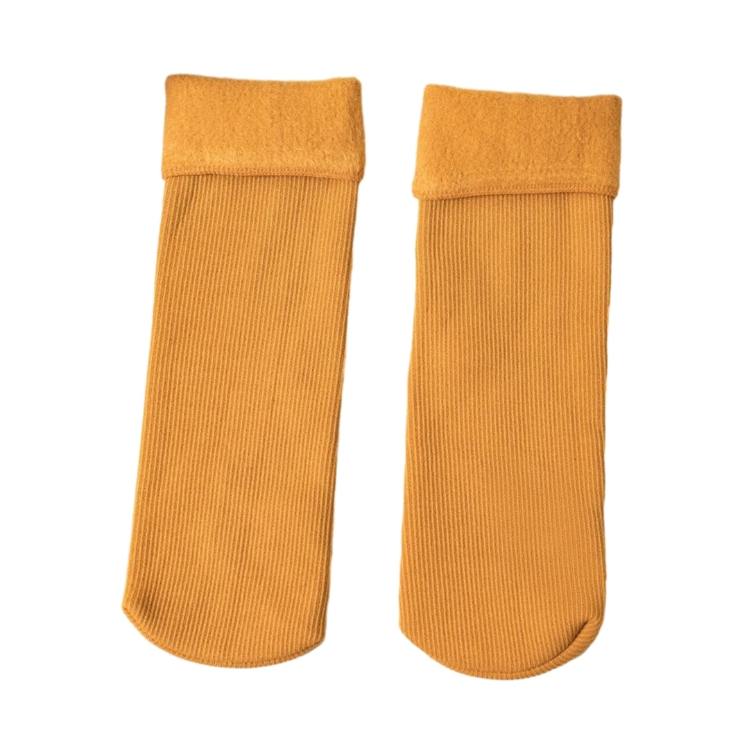 1 Pair Unisex Winter Socks Thick Soft Plush Solid Color Mid-tube High Elasticity Anti-slip Thermal Image 4