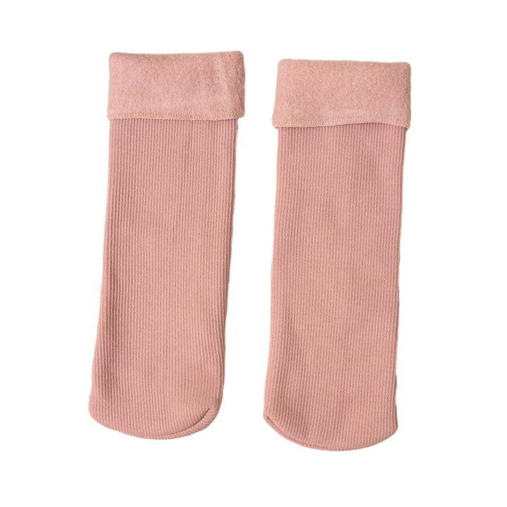 1 Pair Unisex Winter Socks Thick Soft Plush Solid Color Mid-tube High Elasticity Anti-slip Thermal Image 7