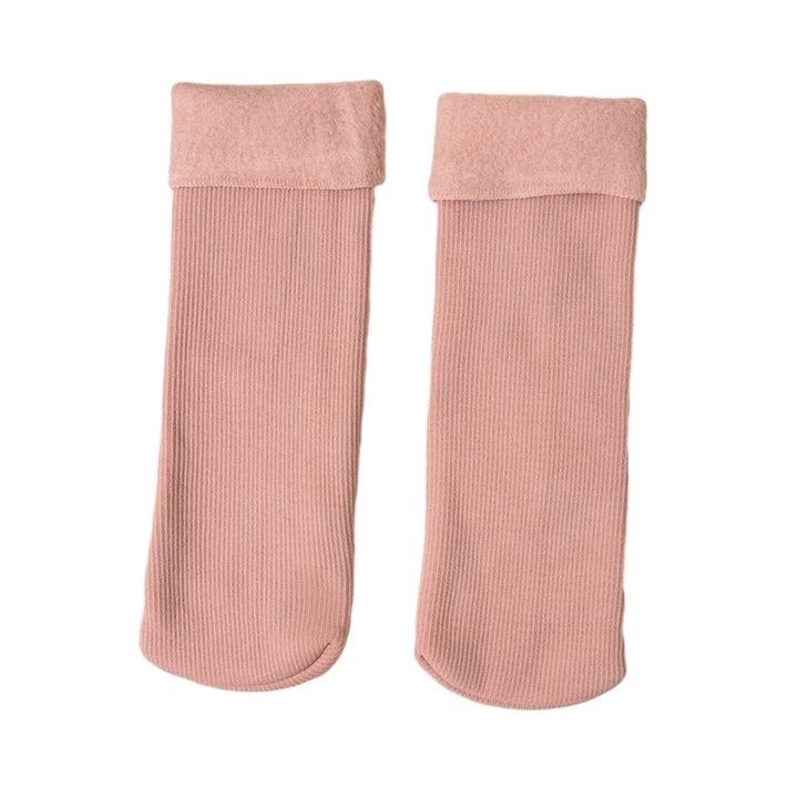 1 Pair Unisex Winter Socks Thick Soft Plush Solid Color Mid-tube High Elasticity Anti-slip Thermal Image 1