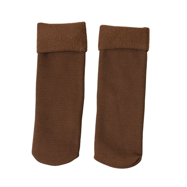 1 Pair Unisex Winter Socks Thick Soft Plush Solid Color Mid-tube High Elasticity Anti-slip Thermal Image 1