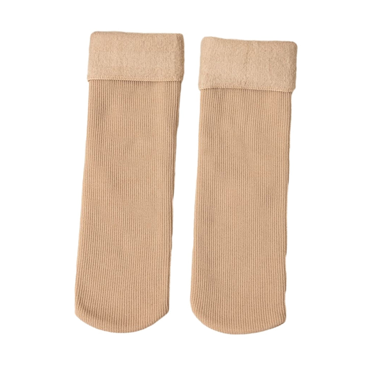 1 Pair Unisex Winter Socks Thick Soft Plush Solid Color Mid-tube High Elasticity Anti-slip Thermal Image 9