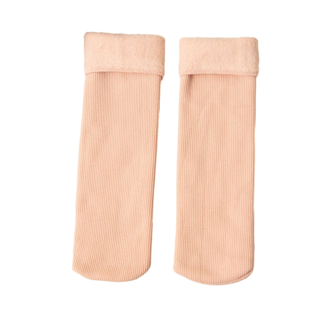 1 Pair Unisex Winter Socks Thick Soft Plush Solid Color Mid-tube High Elasticity Anti-slip Thermal Image 1