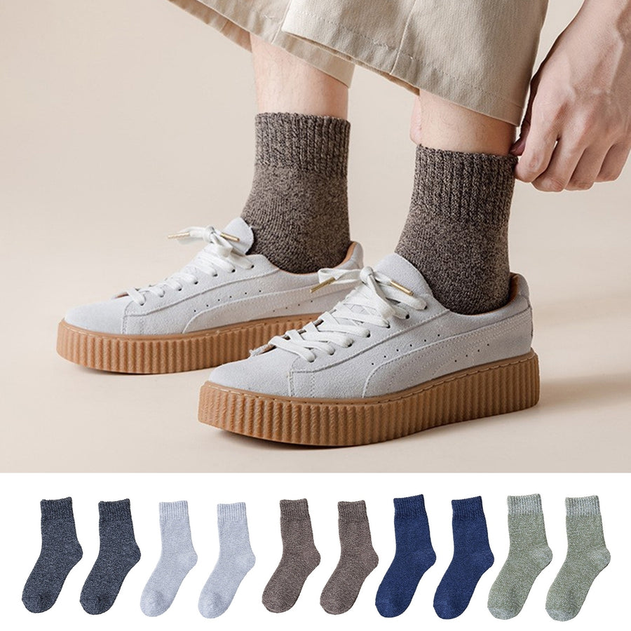 1 Pair Men Winter Socks Thick Soft Plush Solid Color Ankle Protection Mid-tube Elastic Anti-slip Image 1