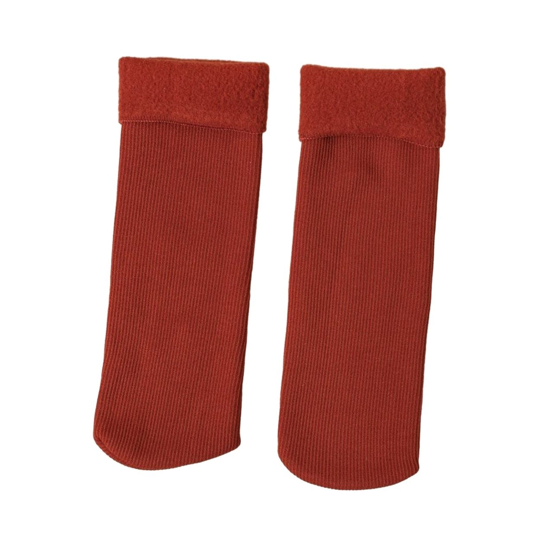 1 Pair Unisex Winter Socks Thick Soft Plush Solid Color Mid-tube High Elasticity Anti-slip Thermal Image 1