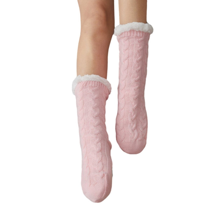 1 Pair Women Winter Socks Thick Soft Plush Color Matching Mid-tube Elastic Anti-slip Thermal Knitted Image 1