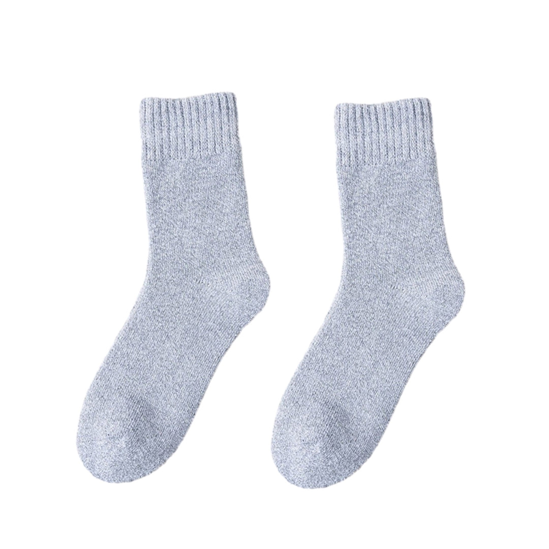 1 Pair Men Winter Socks Thick Soft Plush Solid Color Ankle Protection Mid-tube Elastic Anti-slip Image 4