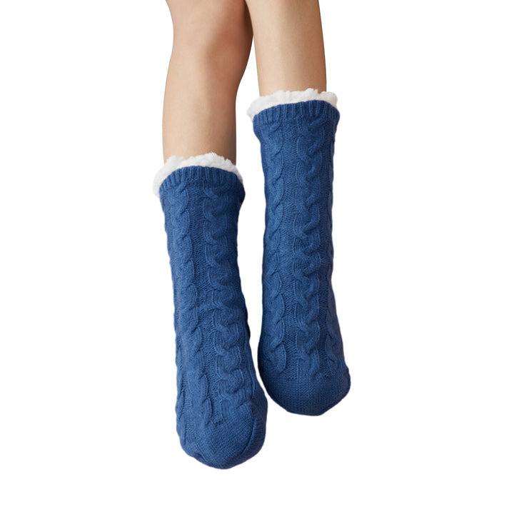 1 Pair Women Winter Socks Thick Soft Plush Color Matching Mid-tube Elastic Anti-slip Thermal Knitted Image 10