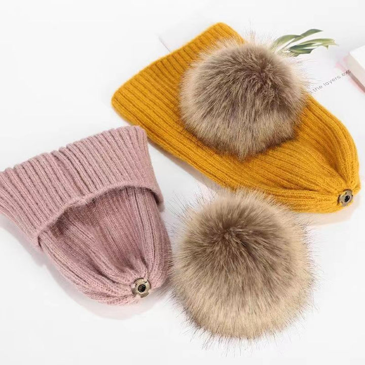 Cozy Oversized Knitted Hat Windproof Thickened Warm Brimless Elastic Fit with Large Fuzzball Knitted Woolen Hat Image 12