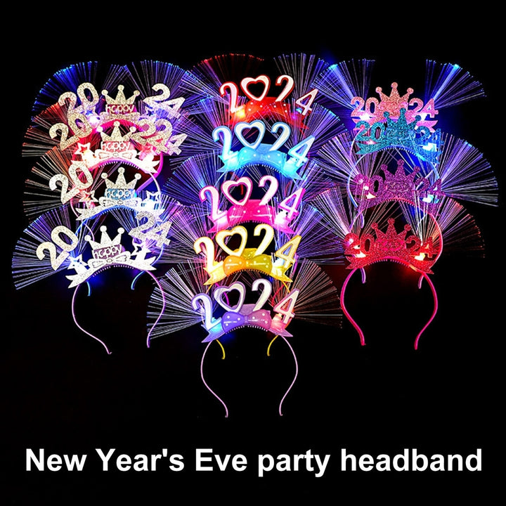 2024 Year Party Hairband Shiny Sequin LED Elastic Anti-slip Luminous Bow Decor Lightweight Hairband Photo Prop Gift Image 1