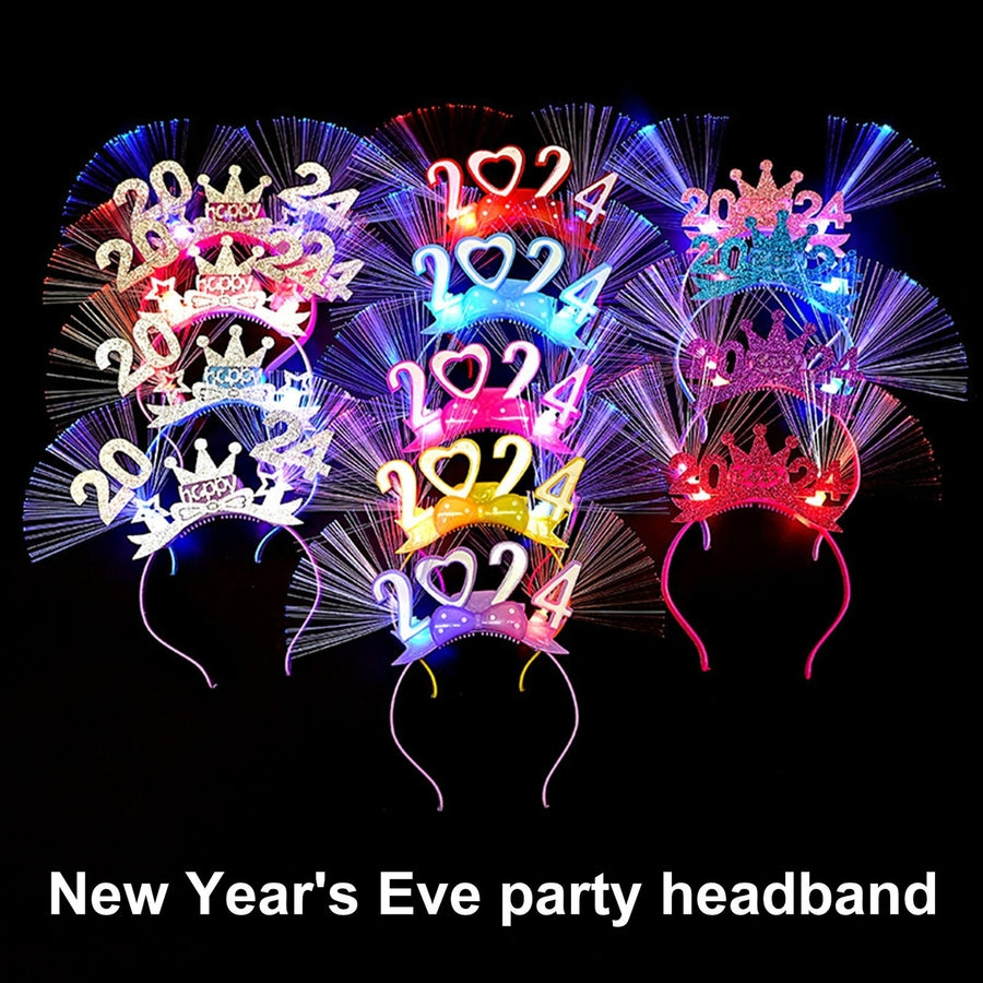 2024  Year Party Hairband Shiny Sequin LED Elastic Anti-slip Luminous Bow Decor Lightweight Hairband Photo Prop Gift Image 1