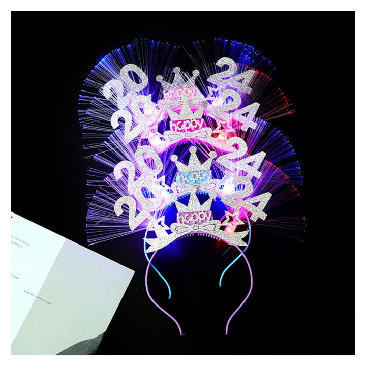 2024  Year Party Hairband Shiny Sequin LED Elastic Anti-slip Luminous Bow Decor Lightweight Hairband Photo Prop Gift Image 4