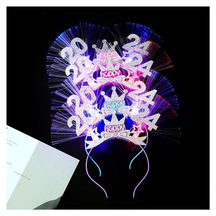 2024 Year Party Hairband Shiny Sequin LED Elastic Anti-slip Luminous Bow Decor Lightweight Hairband Photo Prop Gift Image 1