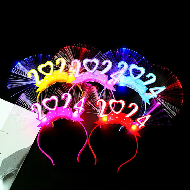 2024 Year Party Hairband Shiny Sequin LED Elastic Anti-slip Luminous Bow Decor Lightweight Hairband Photo Prop Gift Image 12