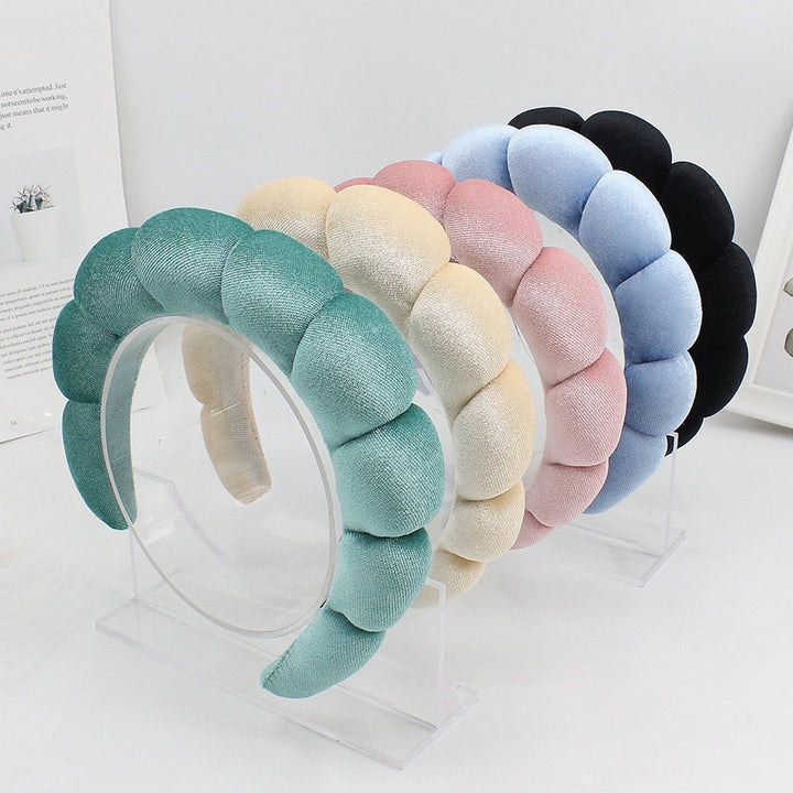 Women Headband Solid Color Elastic Puffy Sponge Lightweight Anti-slip Hair-fixed Regular Fit Bath Washing Face Hair Hoop Image 1