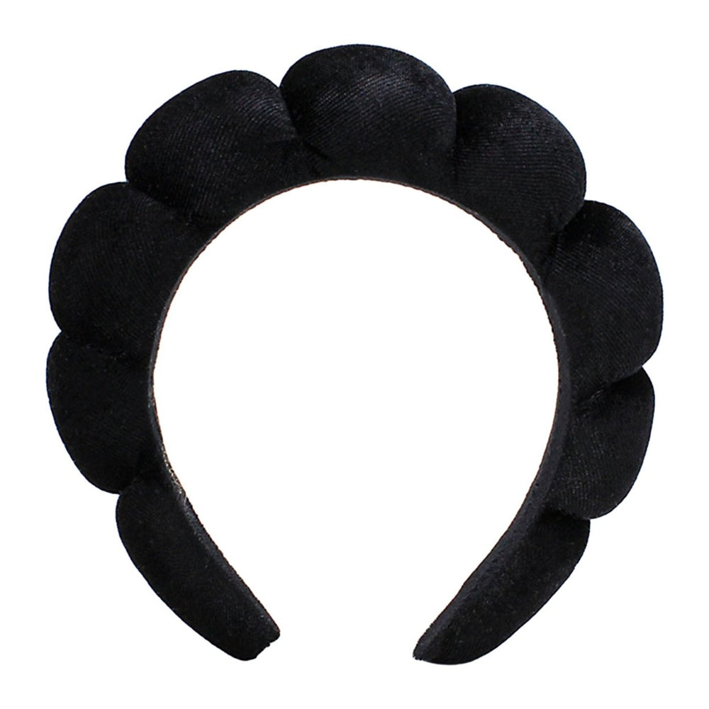 Women Headband Solid Color Elastic Puffy Sponge Lightweight Anti-slip Hair-fixed Regular Fit Bath Washing Face Hair Hoop Image 2