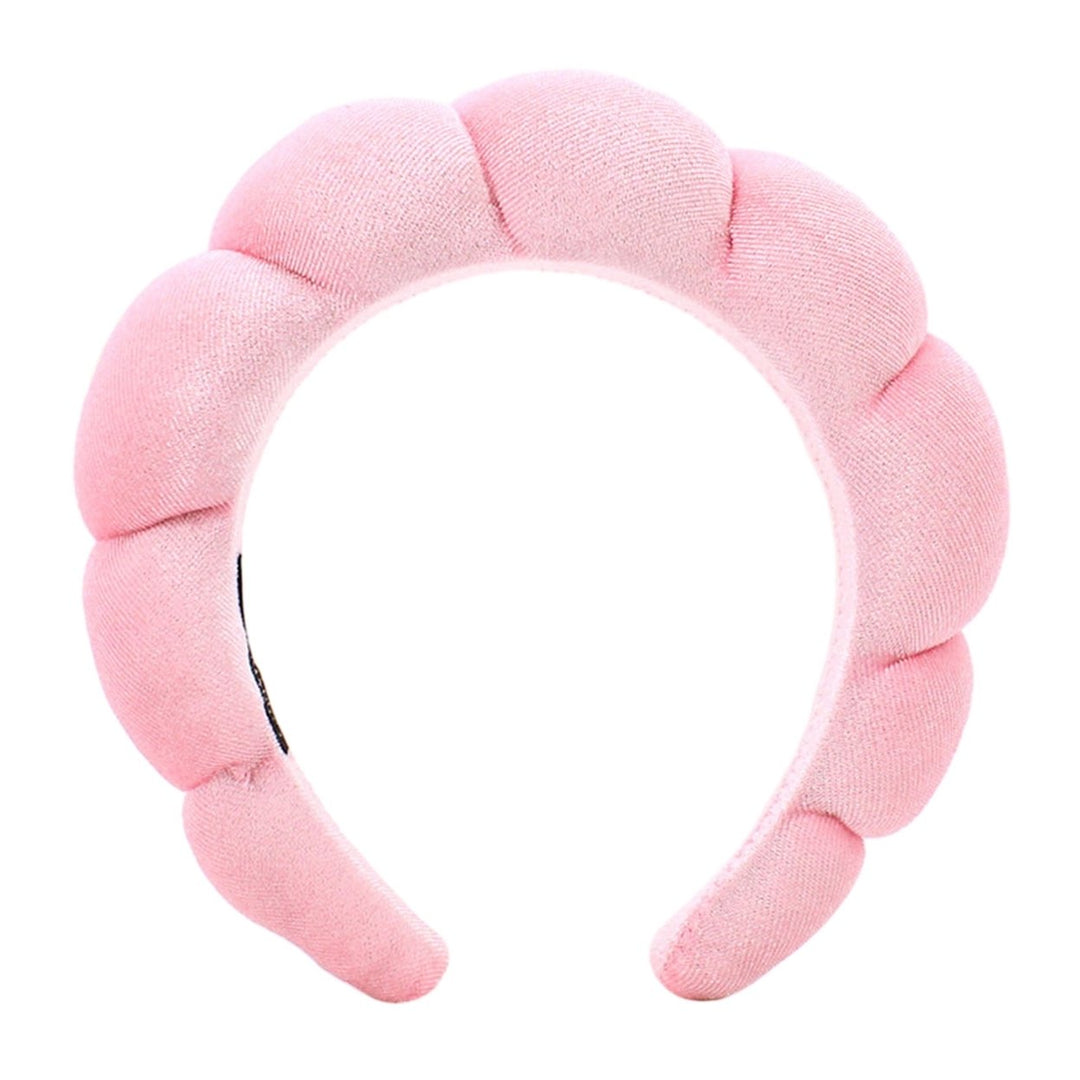 Women Headband Solid Color Elastic Puffy Sponge Lightweight Anti-slip Hair-fixed Regular Fit Bath Washing Face Hair Hoop Image 4