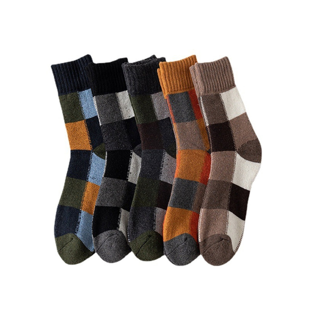 1 Pair Men Winter Socks Thick Soft Plush Color Matching Mid-tube Elastic Anti-slip Thermal Knitted Image 4