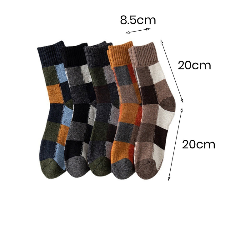 1 Pair Men Winter Socks Thick Soft Plush Color Matching Mid-tube Elastic Anti-slip Thermal Knitted Image 6