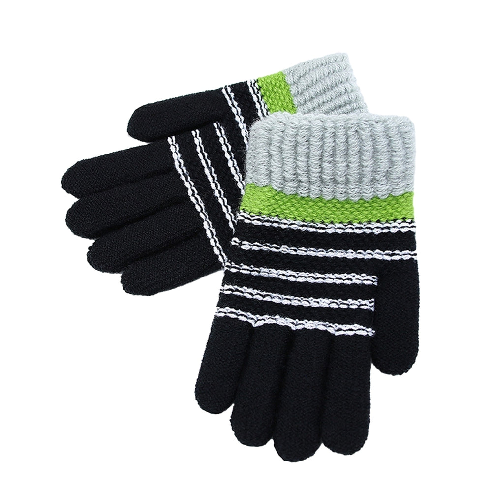 1 Pair Children Winter Gloves Student Writing Gloves Knitted Soft Thick Plush Elastic Striped Color Image 2