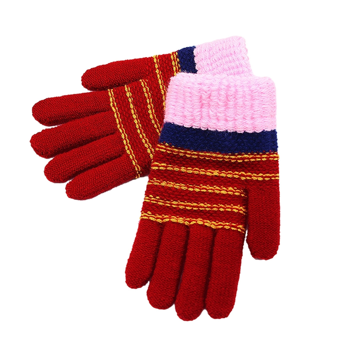 1 Pair Children Winter Gloves Student Writing Gloves Knitted Soft Thick Plush Elastic Striped Color Image 3