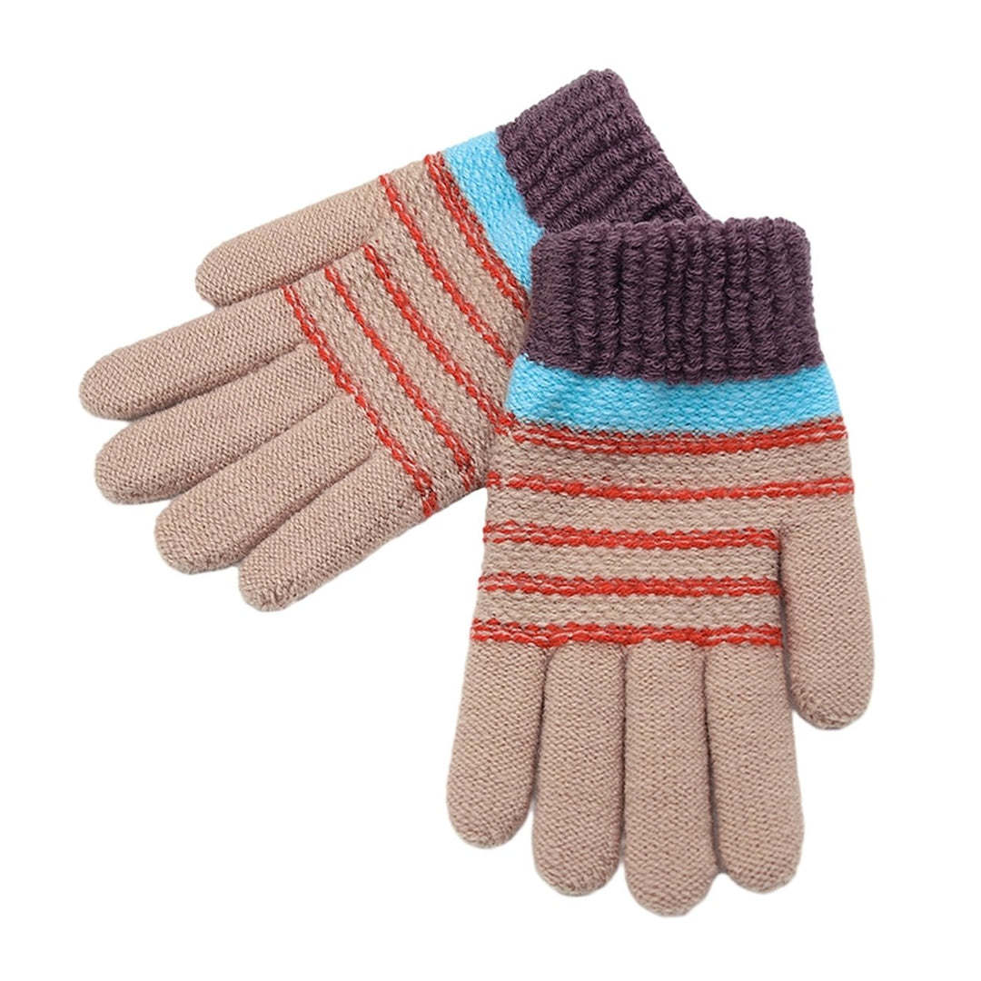 1 Pair Children Winter Gloves Student Writing Gloves Knitted Soft Thick Plush Elastic Striped Color Image 1