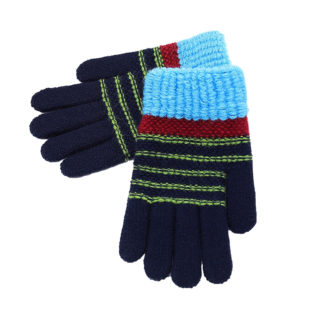 1 Pair Children Winter Gloves Student Writing Gloves Knitted Soft Thick Plush Elastic Striped Color Image 6