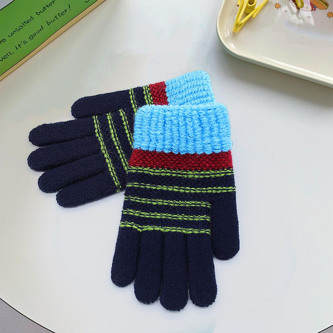 1 Pair Children Winter Gloves Student Writing Gloves Knitted Soft Thick Plush Elastic Striped Color Image 7