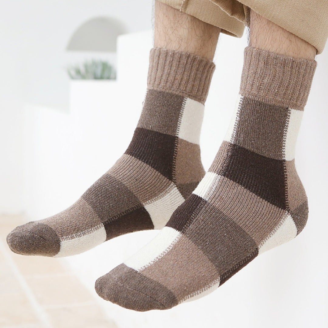 1 Pair Men Winter Socks Thick Soft Plush Color Matching Mid-tube Elastic Anti-slip Thermal Knitted Image 11