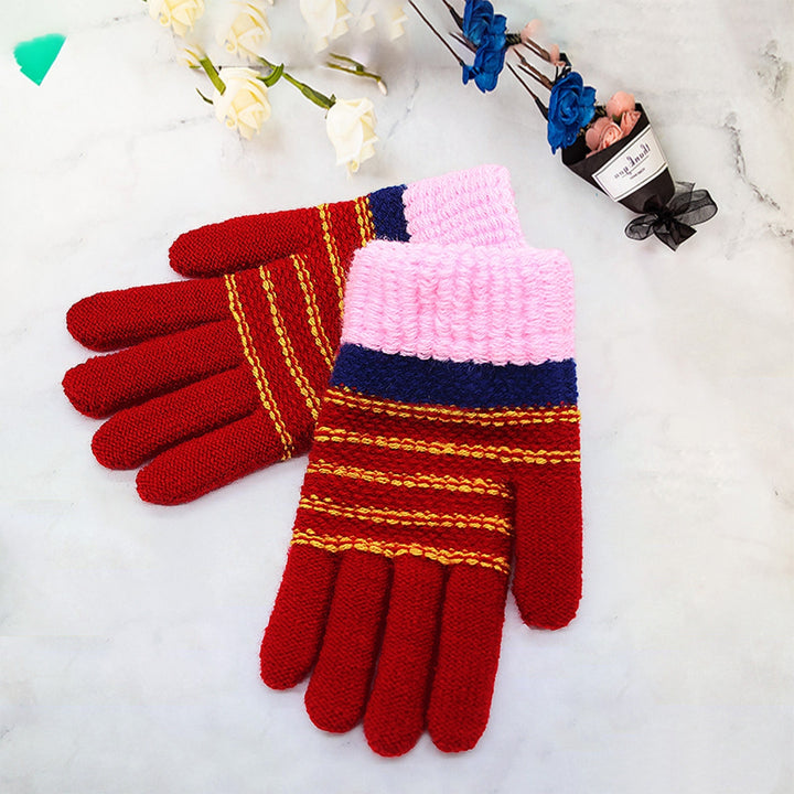 1 Pair Children Winter Gloves Student Writing Gloves Knitted Soft Thick Plush Elastic Striped Color Image 8